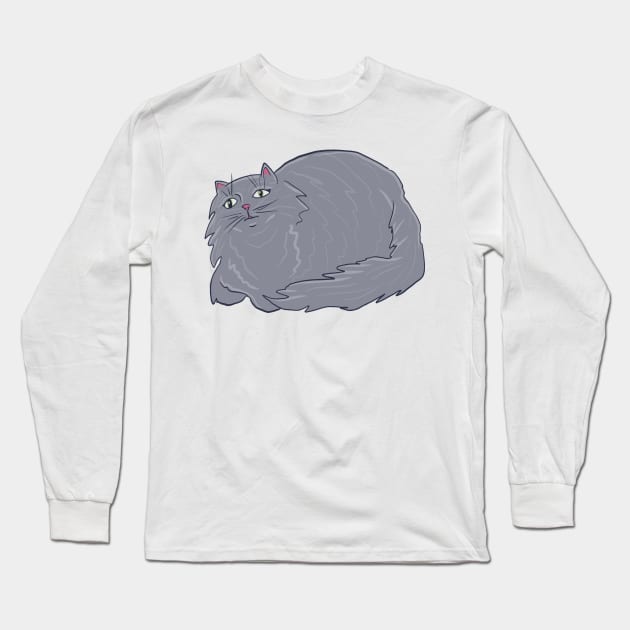 Fluffy Gray Cat Long Sleeve T-Shirt by ericamhf86